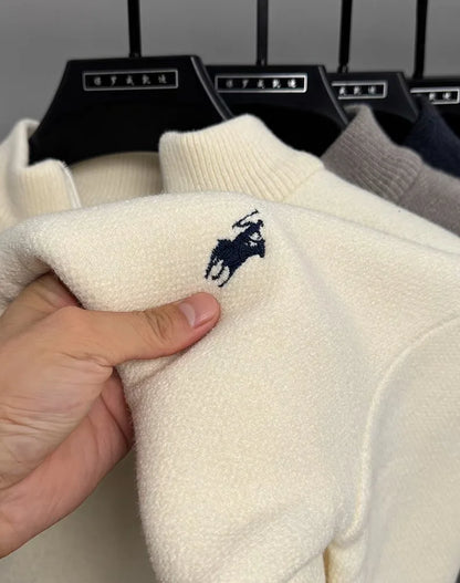 High quality half zipper knitted sweater men fashion luxury brand embroidery designer new top plush warm thick casual men's wear