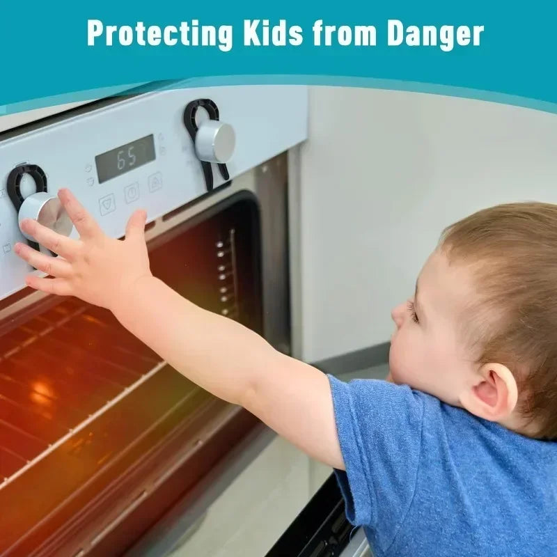 Stove Knob Locks Child Proof Safety Covers for Gas Burner Oven Knobs Includes Door Handle Guards for Complete Home Protection