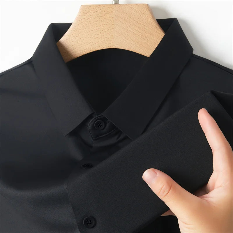 Men's Business Casual Solid Color Short Sleeve Shirt Summer Fashion No Ironing Comfortable Versatile Top for Men