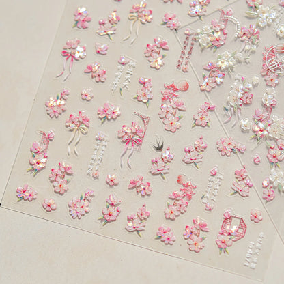 Gold Leaf White Flower Bouquet Floral Petal Tulip Bloom Charming Retro Metal Self Adhesive 5D Nail Art Sticker Manicure Decals
