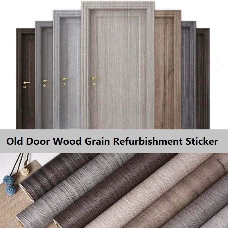 90x210cm/30X500cm Grey Wood Grain Wallpaper On The Door Adhesive  Furniture Refurbish Sticker Home Decor Wall Decal Door Sticker