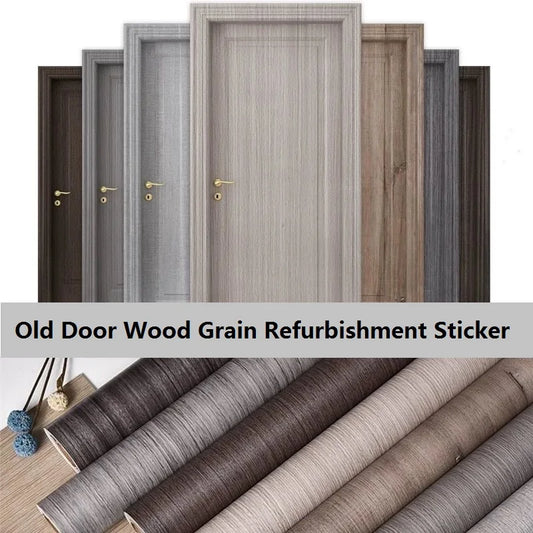 90x210cm/30X500cm Grey Wood Grain Wallpaper On The Door Adhesive  Furniture Refurbish Sticker Home Decor Wall Decal Door Sticker
