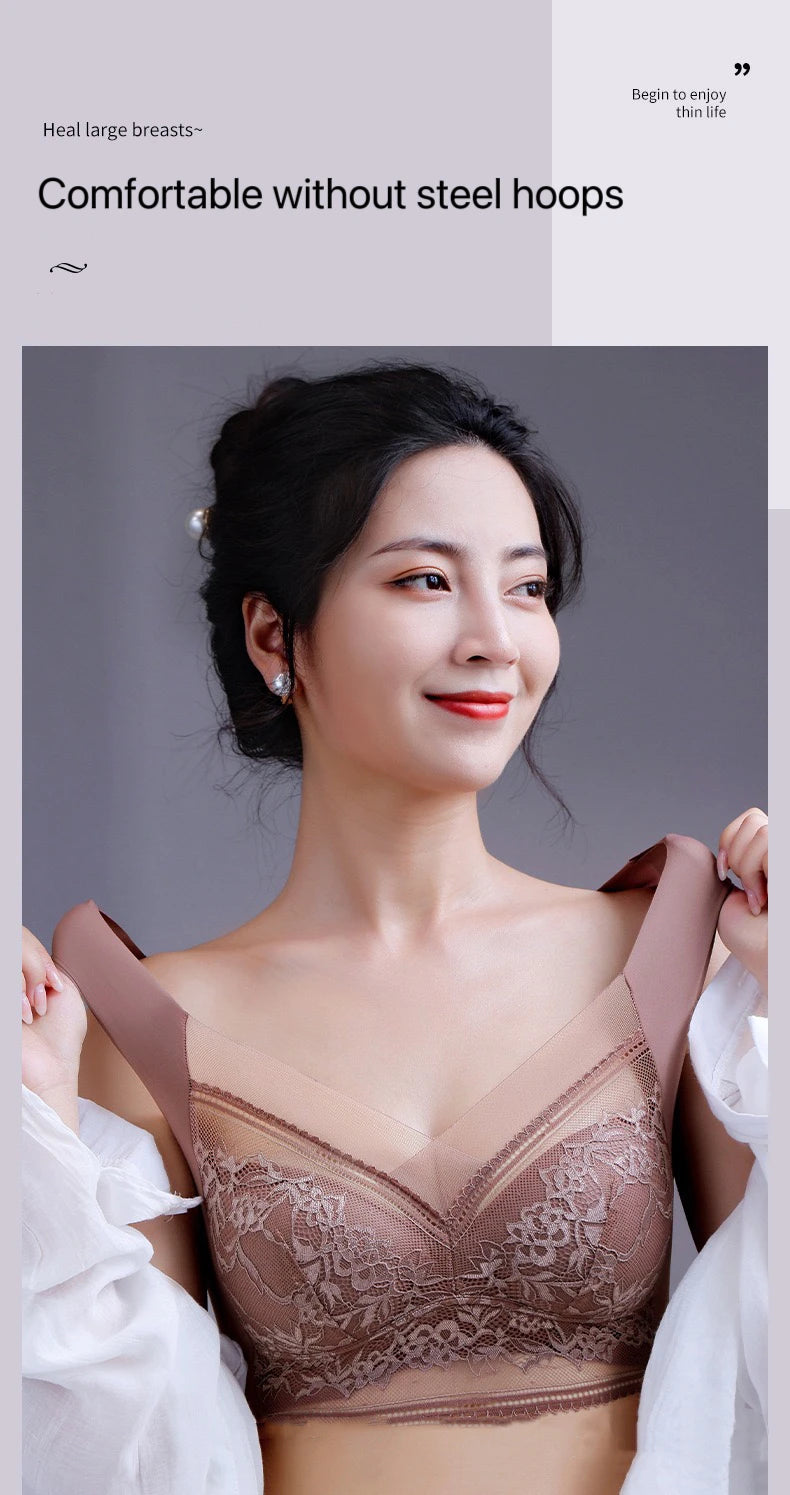 1pcs Women Lace Plus Size Bra Basic Anti Sagging Thin Vest With Padded Female Brassier Lady Ice Silk Seamless Comfort Breath Bra