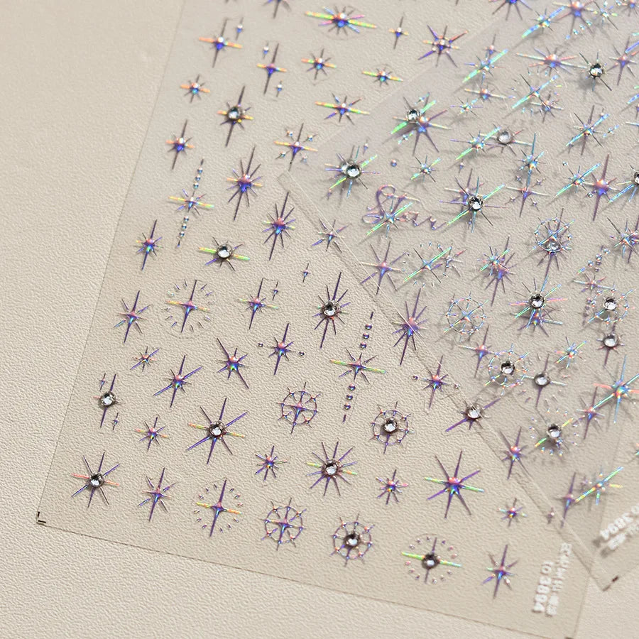 Gold Silver Starlight Laser Pink Colorful Glitter Star Bronzing Rhinestones Relief Nail Art Decorations Stickers Manicure Decals