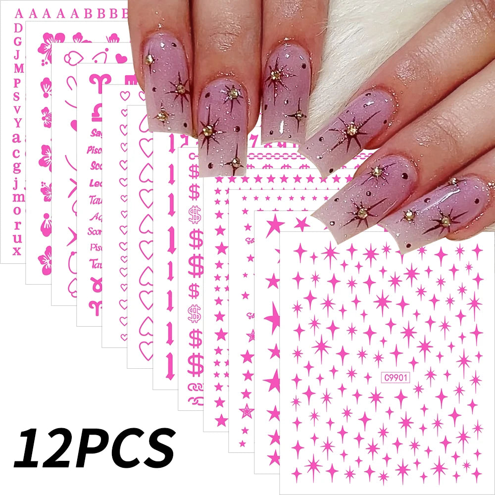 12pcs/set Cute Cartoon Dog/Cat Nail Art Stickers 3D Graffiti Black Cat Dog  Nail Decals 8*10cm Self-Adhesive Cartoon Nail Art Su