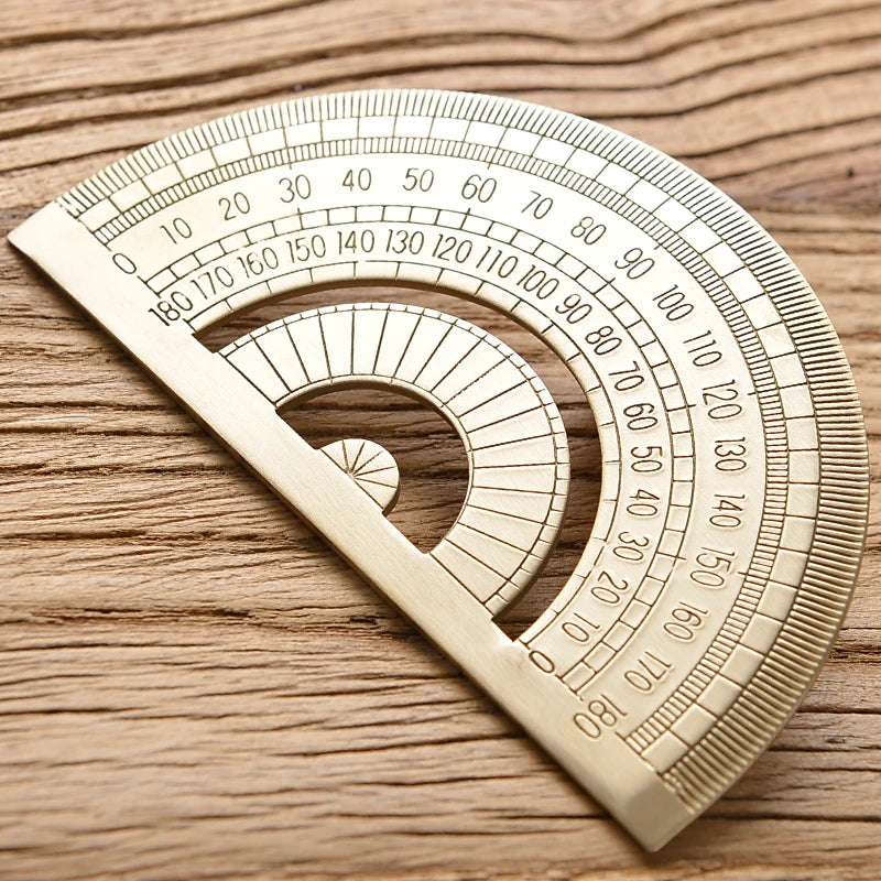 Retro Brass Straight Rulers Centimeter Inches Metal Triangle Ruler Protractor Stationery Measuring Tool School Office Supplies