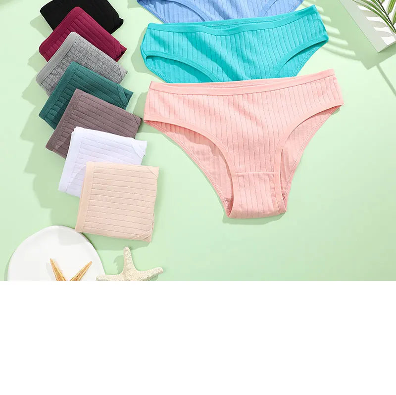 4PCS/SET Women's Cotton Panties Sexy Soft Striped Underpants 12 Solid Color Briefs Female Comfortable Stretch Lingerie M-XL