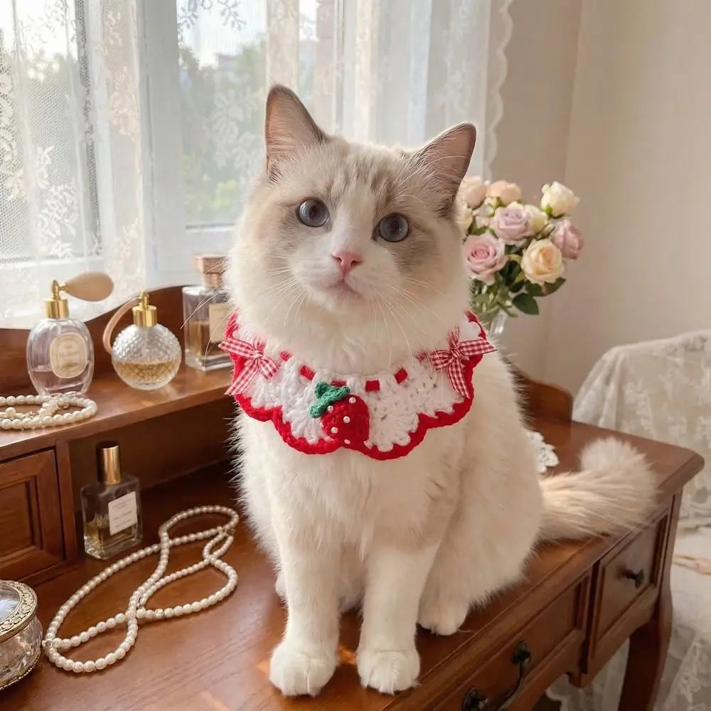 Stylish Adjustable Flower Pet Scarf Bib Sweet Decorative Knitted Cat Scarf Cozy Handmade Cat Woven Bib Spring Collection