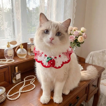 Stylish Adjustable Flower Pet Scarf Bib Sweet Decorative Knitted Cat Scarf Cozy Handmade Cat Woven Bib Spring Collection