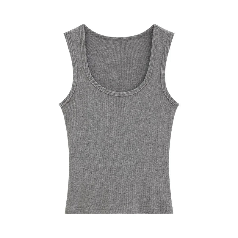 Spring Women U-Neck Knit Tank Top Cashmere-Like Fabric Elastic Slim Fit Sleeveless Camisole Solid Color Base Layer Stylish Vest