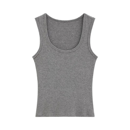 Spring Women U-Neck Knit Tank Top Cashmere-Like Fabric Elastic Slim Fit Sleeveless Camisole Solid Color Base Layer Stylish Vest