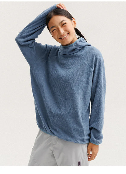 Unisex Lightweight Cloud Velvet Hooded Quick-Dry Shirt for Outdoor Sports: Classic Hood, Elastic Cuffs & Brand Logo Details