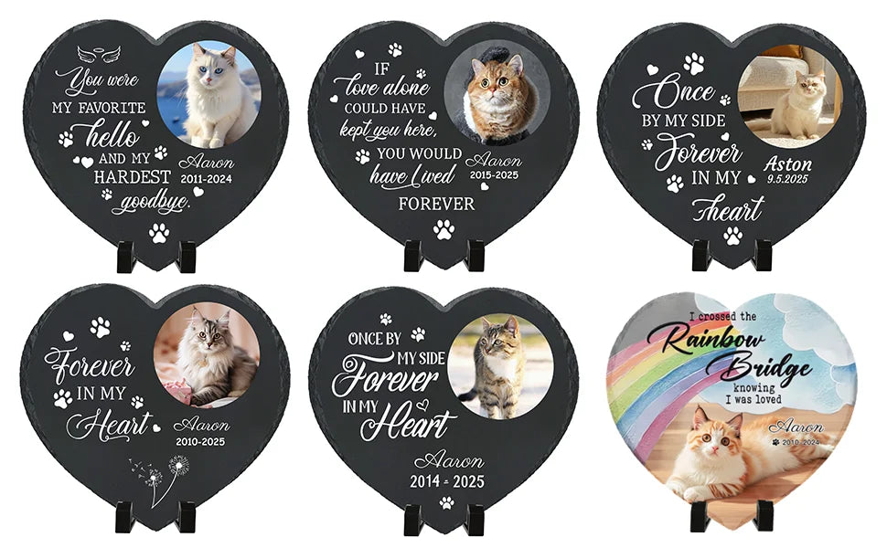Personalized Pet Memorial Stone,Custom Cat Grave Marke Plaque With Photo&Name,Garden Slate Tombstone Pet Loss Remembrance Gift