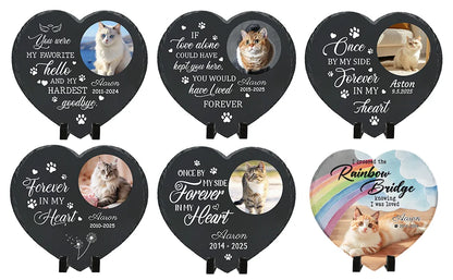 Personalized Pet Memorial Stone,Custom Cat Grave Marke Plaque With Photo&Name,Garden Slate Tombstone Pet Loss Remembrance Gift