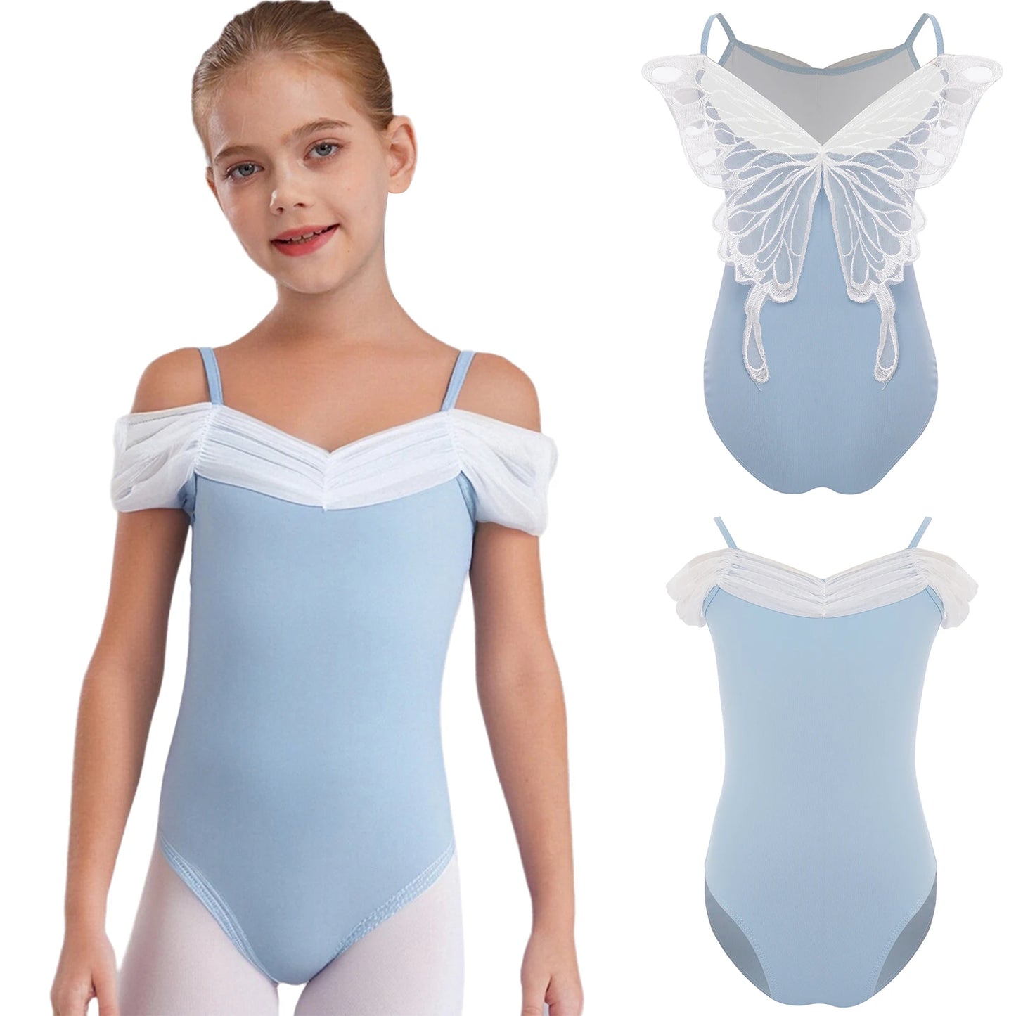 New Girls Ballet Leotards Kids Child Sleeveless Fairy Butterfly Wing Hollow Stitching Gymnastics Leotard Professional Stage Wear