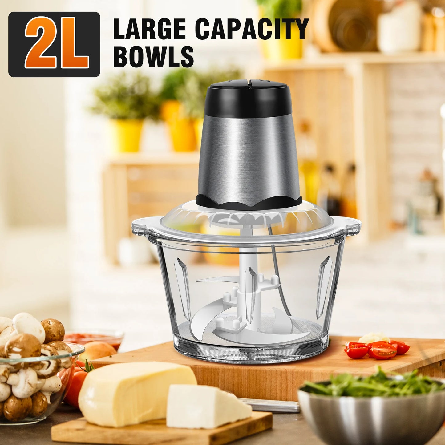 Meat Grinder 300W Electric Multi Blender Mixer with 2L Glass Container,2 Speed Settings,4 Stainless Steel Blades Easy to Clean
