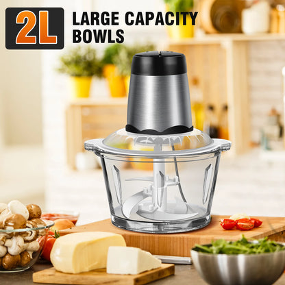 Meat Grinder 300W Electric Multi Blender Mixer with 2L Glass Container,2 Speed Settings,4 Stainless Steel Blades Easy to Clean