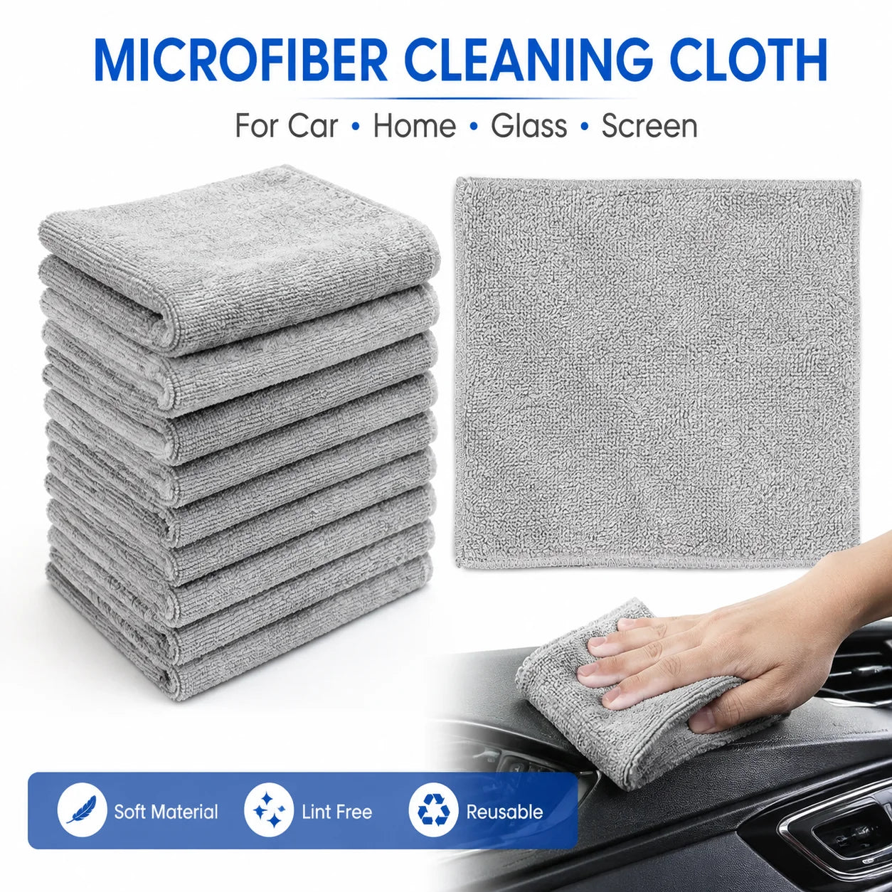 Soft Lint-Free Microfiber Cleaning Cloths, Reusable Cleaning Cloths for Car Interior Glass Kitchen Home - 5/10/20/50 Pcs