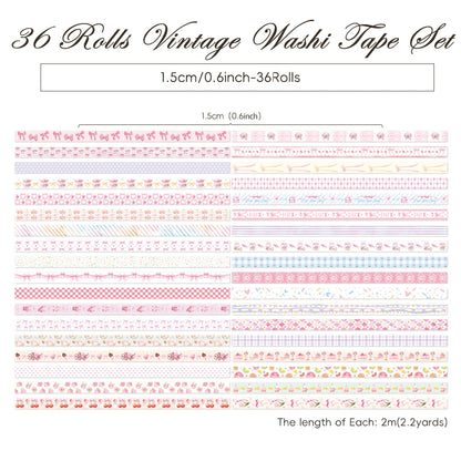 36 Rolls Pink Washi Tape Set Cute Butterfly Gingham Cherry Dessert Pattern Decorative Masking Tapes For Scrapbooking Journaling