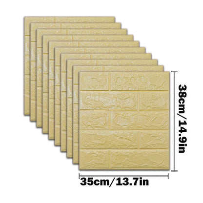 10pcs Self Adhesive Decor 3D Foam Wall Stickers Pane Room Waterproof Peel and Stick Brick Wallpaper for Interior Decoration