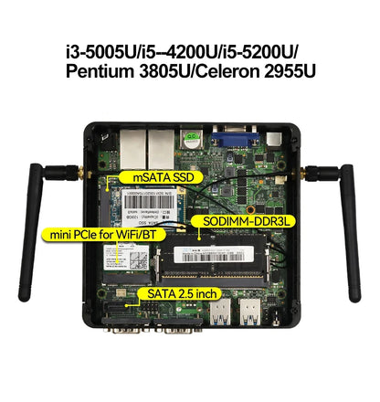 XCY Fanless Mini PC Intel Celeron J6412 N5095 2x GbE LAN 2x RS232 HDMI VGA WiFi 4G LTE Windows 10 Linux Industrial Computer