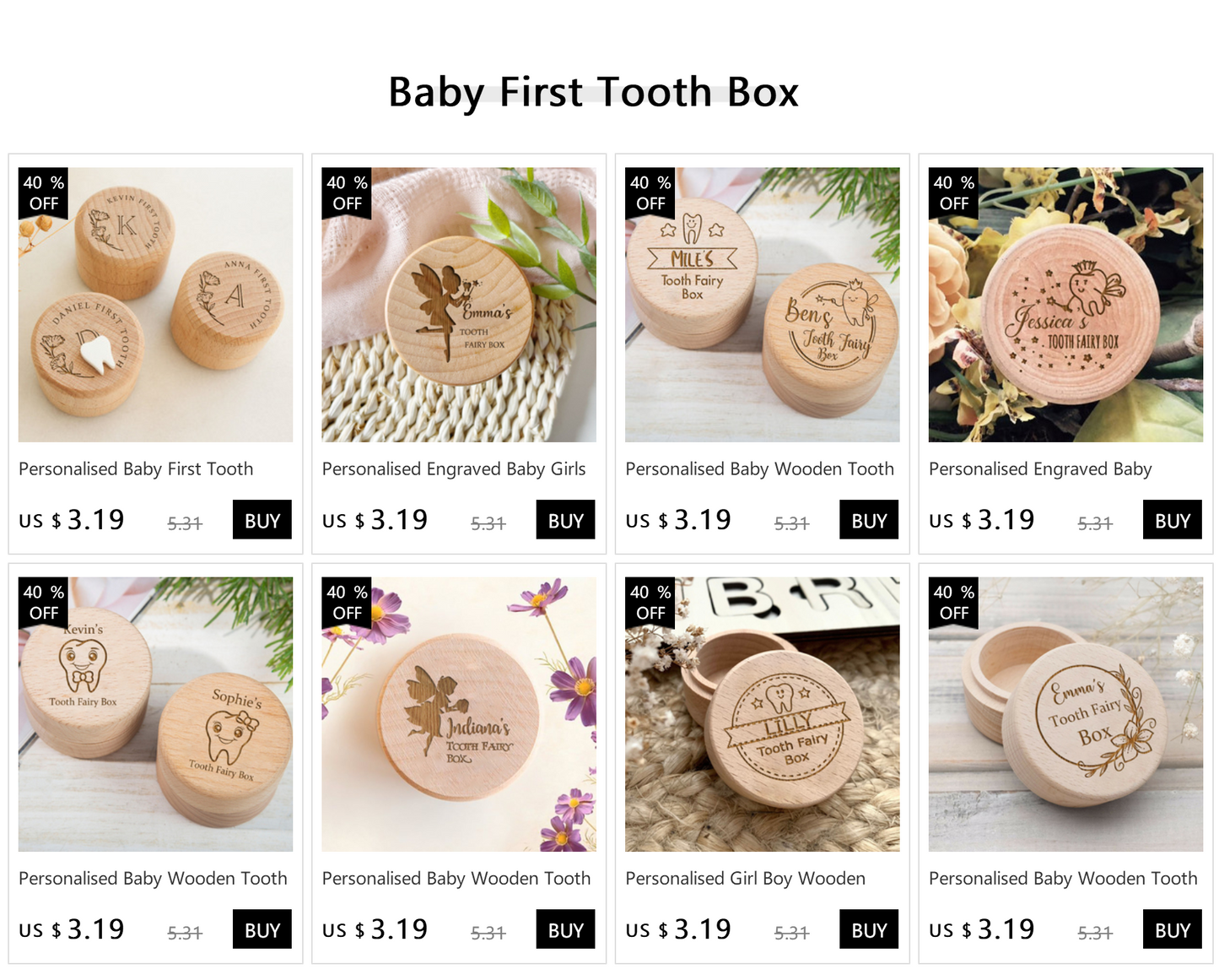 Personalised Baby First Tooth Wooden Boxes Milk Teeth Storage Collect Teeth Umbilical Save Animal with Name Keepsake Box Gifts