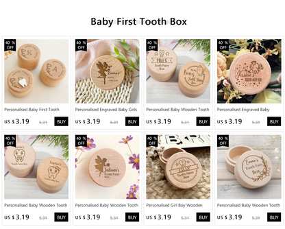Personalised Baby First Tooth Wooden Boxes Milk Teeth Storage Collect Teeth Umbilical Save Animal with Name Keepsake Box Gifts