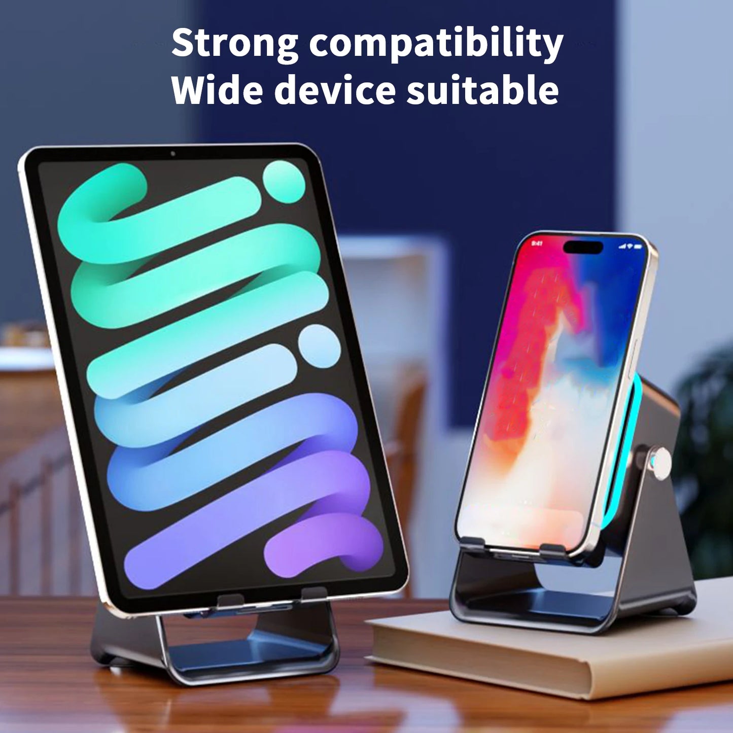 Upgraded Folding Phone Holder With Induction Speaker & Light, 10W Portable Audio Bracket For Desk, Home, Office, Travel Decor