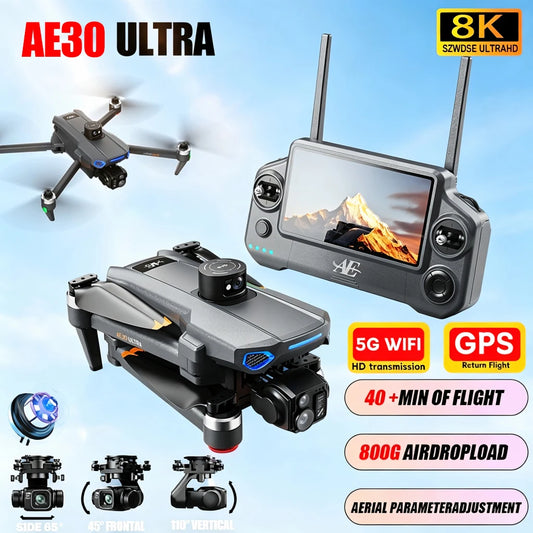 AE30 Ultra Profesional Brushles GPS Drone 4K HD Camera 3-Axis Gimbal Airdrop RC Quadcopter 5.5inch Screen Control Fishing Dron