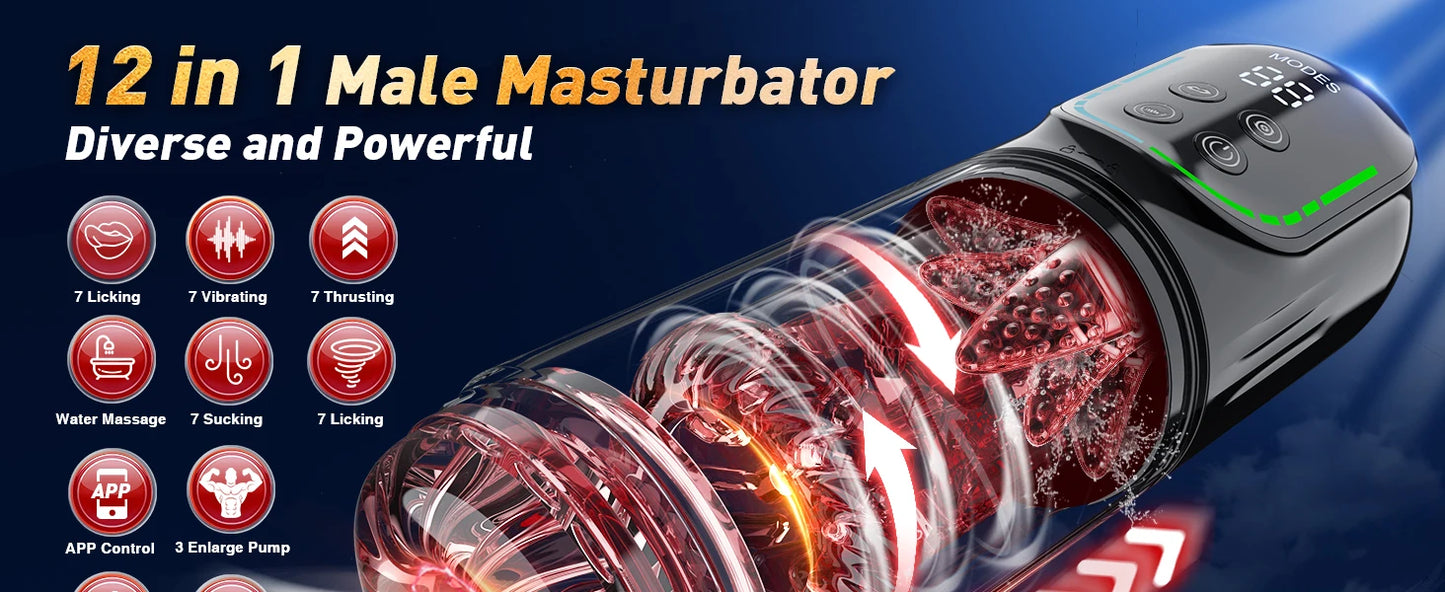 Automatic Male Masturbation Cup Thrusting Rotation Male Masturbator Sucking Licking Vacuum Penis Pump Real Pocket Pussy Sex Toys