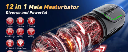Automatic Male Masturbation Cup Thrusting Rotation Male Masturbator Sucking Licking Vacuum Penis Pump Real Pocket Pussy Sex Toys