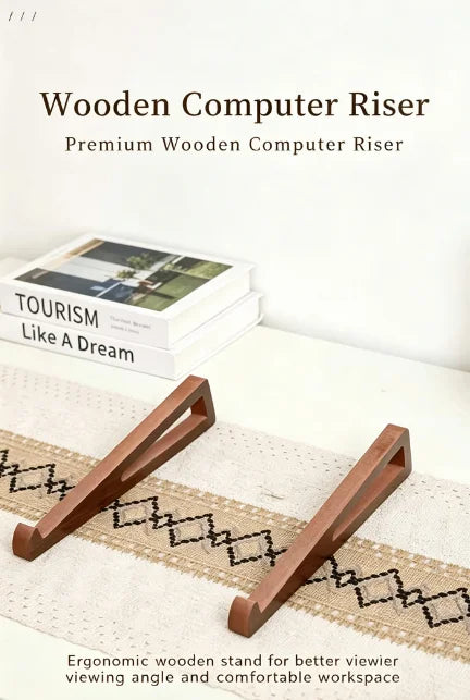 Portable Foldable Wooden Laptop Stand Ergonomic 12 Adjustable Angle Triangular Cooling Ventilation Design Office Desk Accessory