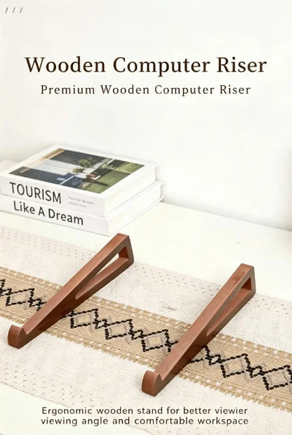 Portable Foldable Wooden Laptop Stand Ergonomic 12 Adjustable Angle Triangular Cooling Ventilation Design Office Desk Accessory