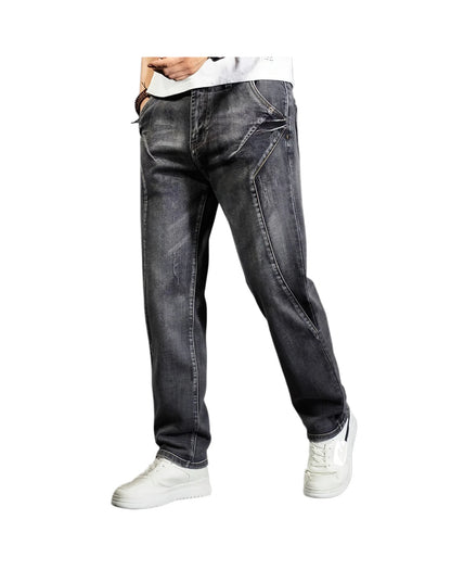 Men's New Straight Leg Stretchable Jeans Casual Pants with Personality Design Comfortable Fit Modern Style
