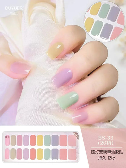 16/20/22Tips Semi-Cured Gel Nail Wraps Full Cover Manicure DIY Waterproof Long Lasting Gel Nail Stickers set for UV Lamp Need