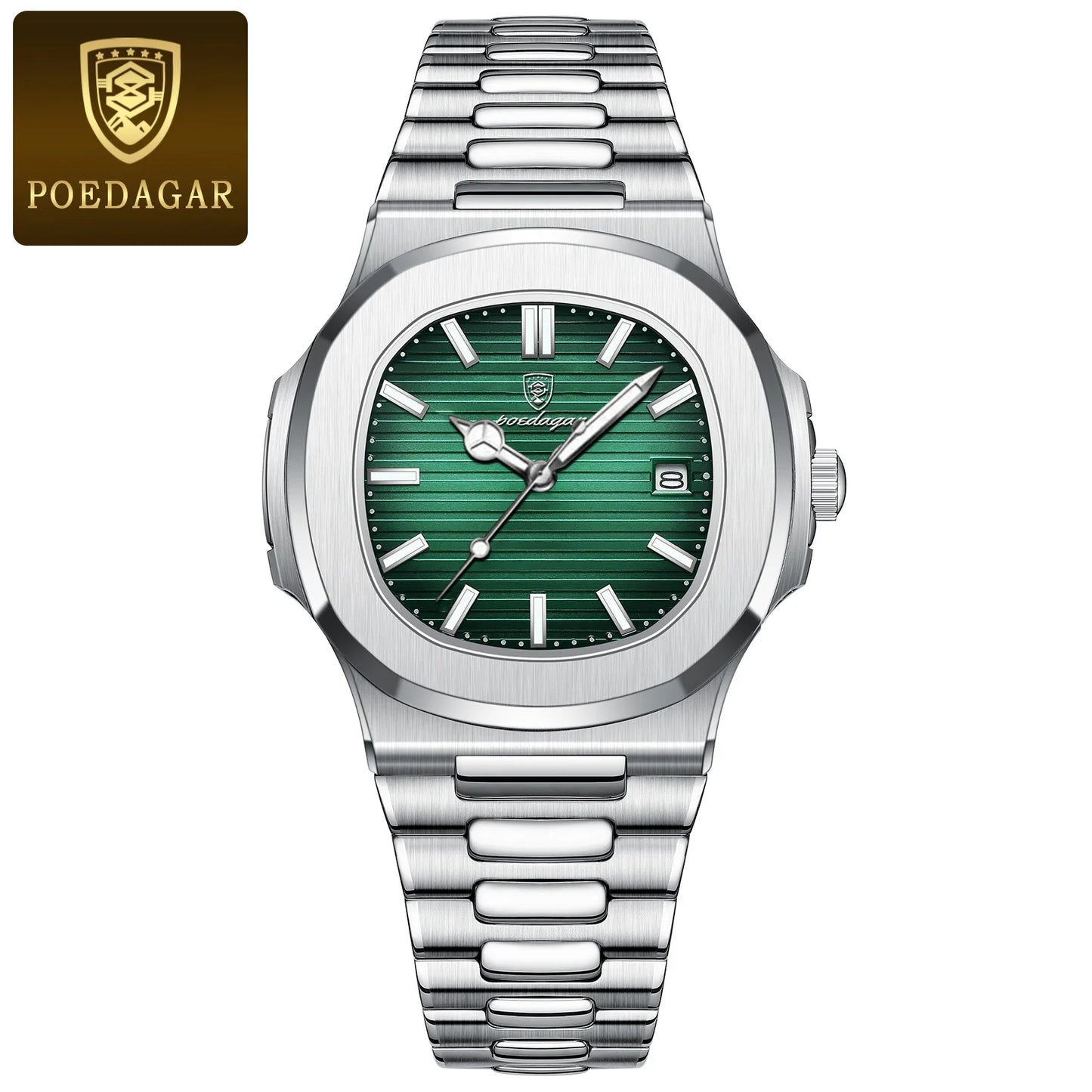 POEDAGAR Fashion Business Man Watch Waterproof Luminous Date Stainless Steel Men Quartz Watch Luxury Square Men's Watches Reloj