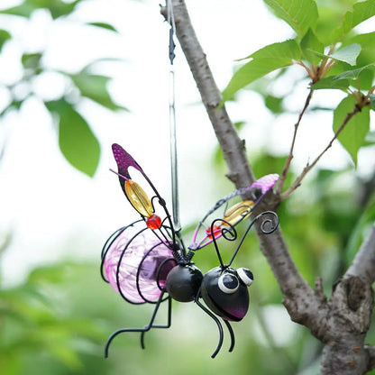 Metal Solar Bees Lantern Garden Decor LED Hanging Dragonfly Bees Solar Light Garden Sculptures For Patio Yard Outdoor Decoration