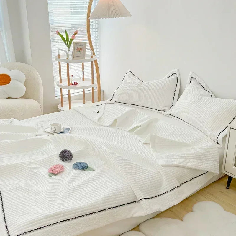 French Skin-friendly Spring Summer Blanket Set Elegance Princess Bubble Yarn Quilted Duvet Lightweight Air Conditioning Quilt