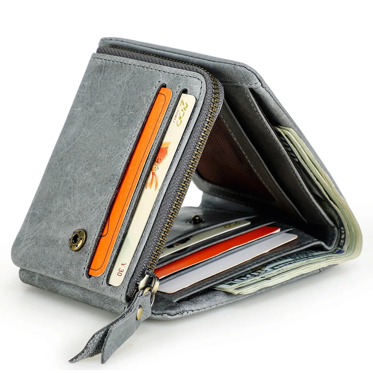 CONTACT'S Genuine Leather Short Wallets for Men Trifold Card Holder Money Clip Coin Purse Male Pocket Wallets Men's Purse Bags