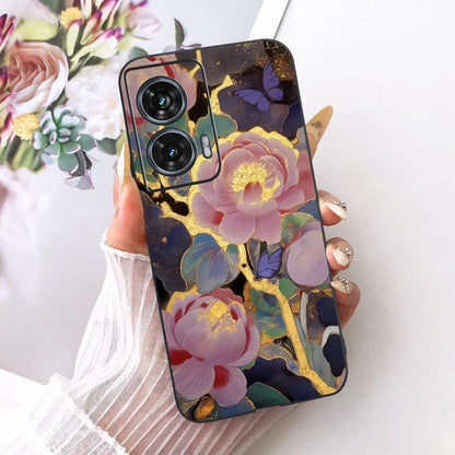 Case For Motorola Edge 50 Fusion Cover XT2429-1 Popular Flower Soft Black Silicone Phone Cases For Motorola G96 5G MotoG96 Funda