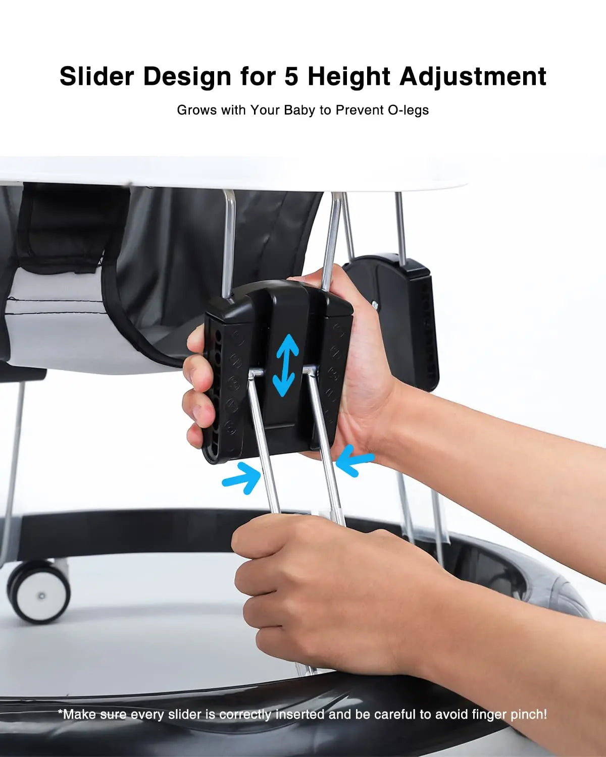 Adjustable Baby Walker Aids, Easy to Clean Tray, Universal Rollator, Anti-Rollover Folding Walker for Girls & Boys 6-18 Months