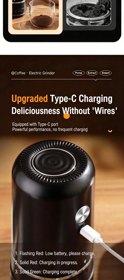 Portable Rechargeable Electric Coffee Grinder, External Adjustable Grind Mill for Espresso & Hand Pour Coffee