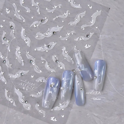 1pcs 5D Diamond Japanese White Lace Bow Nail Art Stickers Pearl Rhinestones Nail Decoration Adhesive Decals Slider DIY Accessory