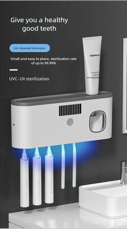 Household 3 in 1 UV Light Electric Toothbrush Sanitizer Wall Mounted Toothbrush Holder With Toothpaste Dispenser Combination