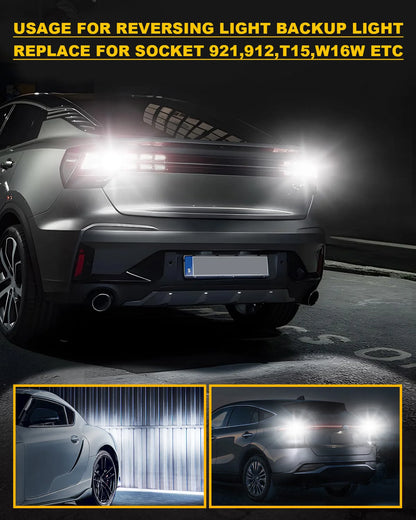 OUSHI W16W T15 921 Led Reverse Light Bulb, Canbus Error Free 12V 24V 6500K Xenon White 4000 Lumen 912 904 906 Led Back Up Light