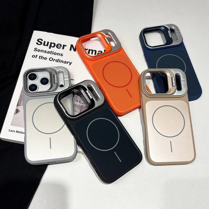 Alloy Lens Camera Holder Cases For iPhone 17 16 15 14 13 12 11 Pro Max For Magsafe  Magnetic Stand Hard PC Wireless Charge Cover