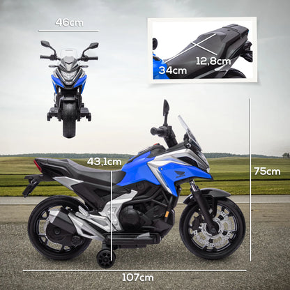 The electric motorcycle for children is equipped with two engines. Children aged 3 to 6 years can drive the motorbike with music and head. The size is 107x46x75cm and the load is 30kg.
