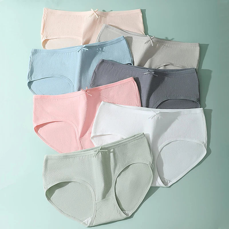 7Pcs Week Pants Cotton Women Panties Breathable Solid Underwear Cute Girls Briefs Soft Underpants Sexy Low Waist Female Lingerie