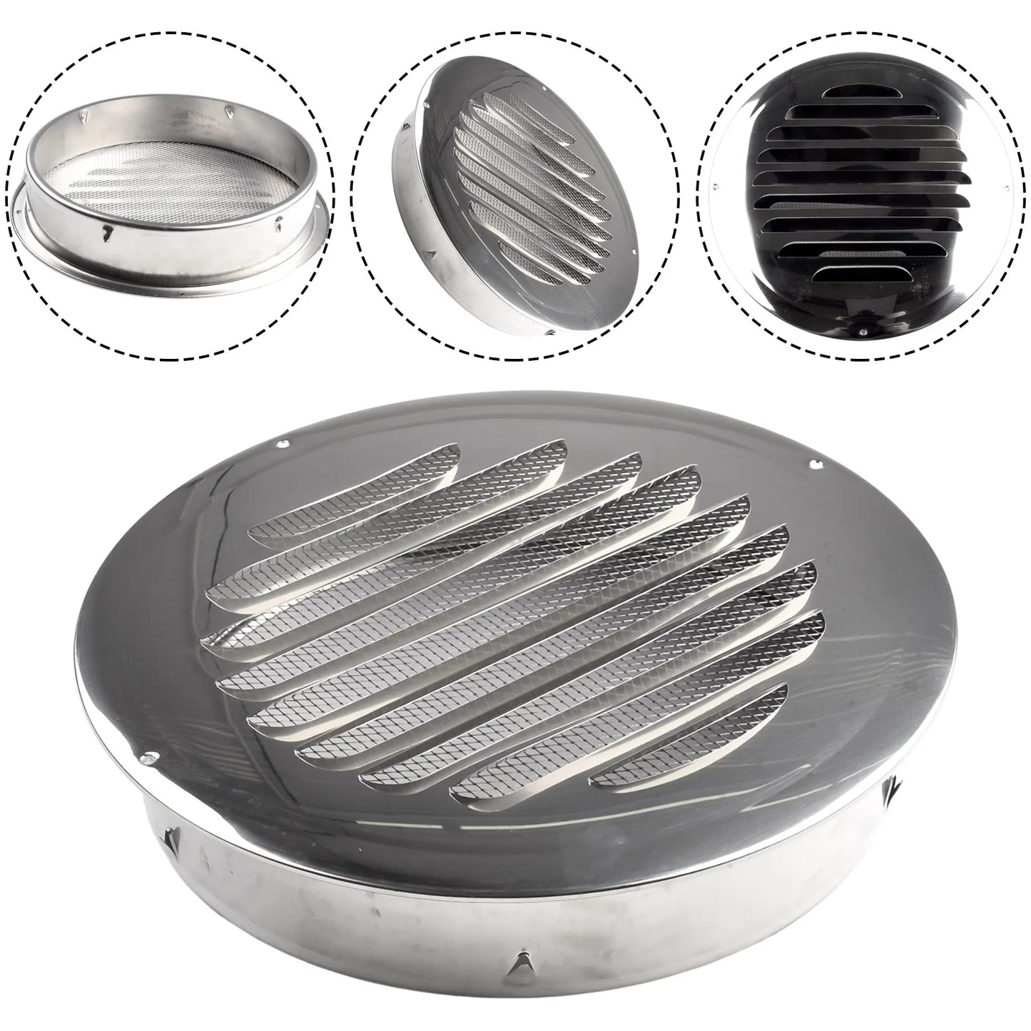 1PCS Circle Air Vent Grill Cover Stainless Steel Silver 70-160mm Round Exterior Wall Duct Ventilation Tool Accessories Home Part