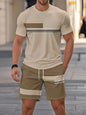 2026 Summer New Arrival Men's Casual Two-Piece Set Striped Print Short-Sleeve Shirt and Athletic Shorts Set Men's Fitness Set